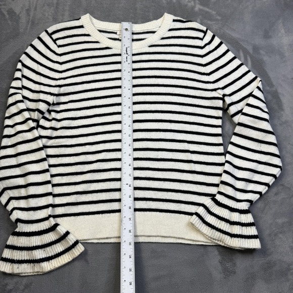 J Crew Sweater Womens Medium White Black Striped Wool Blend Bell Sleeve Pullover - Picture 4 of 11